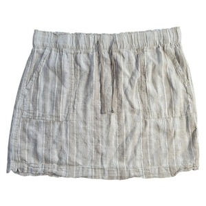 dash Linen Blend Neutral Stiped Skirt, Tan & White Elastic Waist Drawstring XL
